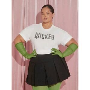 Wicked Forever 21 Tee 4X White Faux Gem Rhinestone Graphic Oversized Trendy